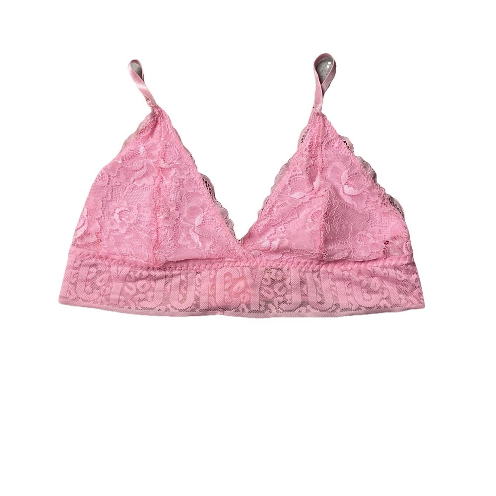 Juicy Couture Women's Light Pink Mesh Lace Bralette Spellout Adjustable Straps L